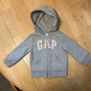GAP Kids Light Gray Hoodie with Pink Logo
